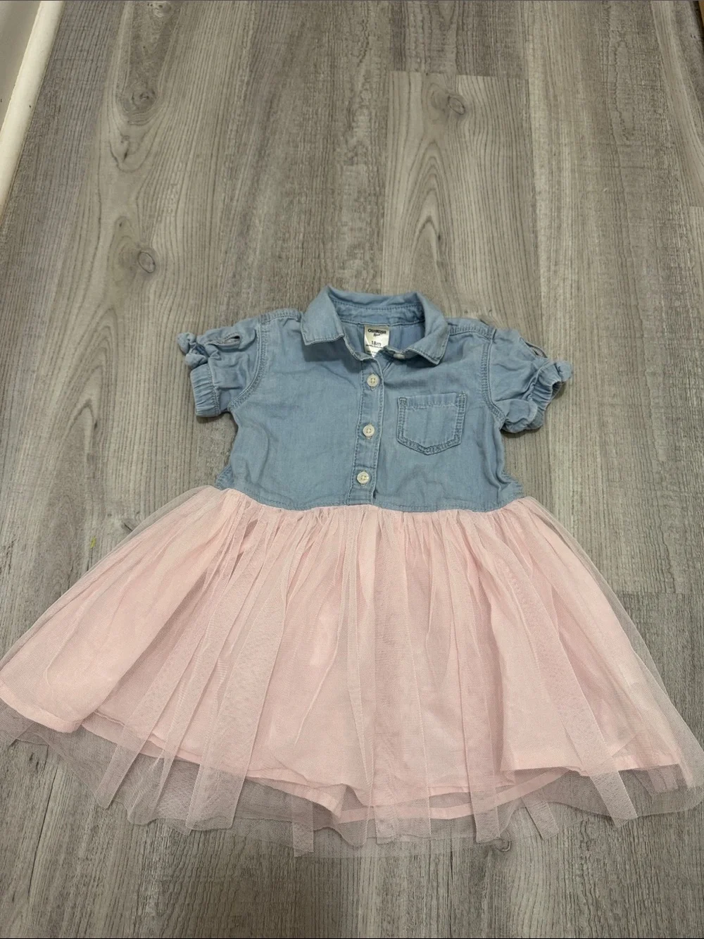 Y2K OshKosh B'gosh Light Blue Chambray Top with Pink Tulle Skirt Dress